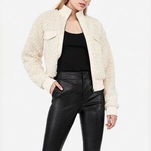 Express x Negin Mirsalehi Cropped Teddy Bomber Jacket